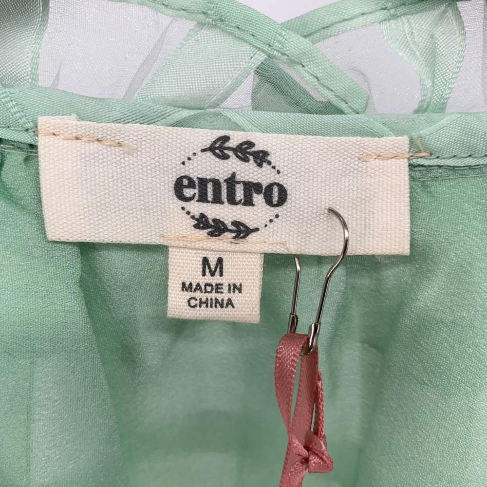 Entro Mint Green Windowpane Check Ruffle Tulle Trim Sleeveless Blouse NWT Medium - Picture 4 of 7